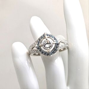 Amazing Blue Halo Diamond Ring 14K White Gold ~1-1/2 CTS.